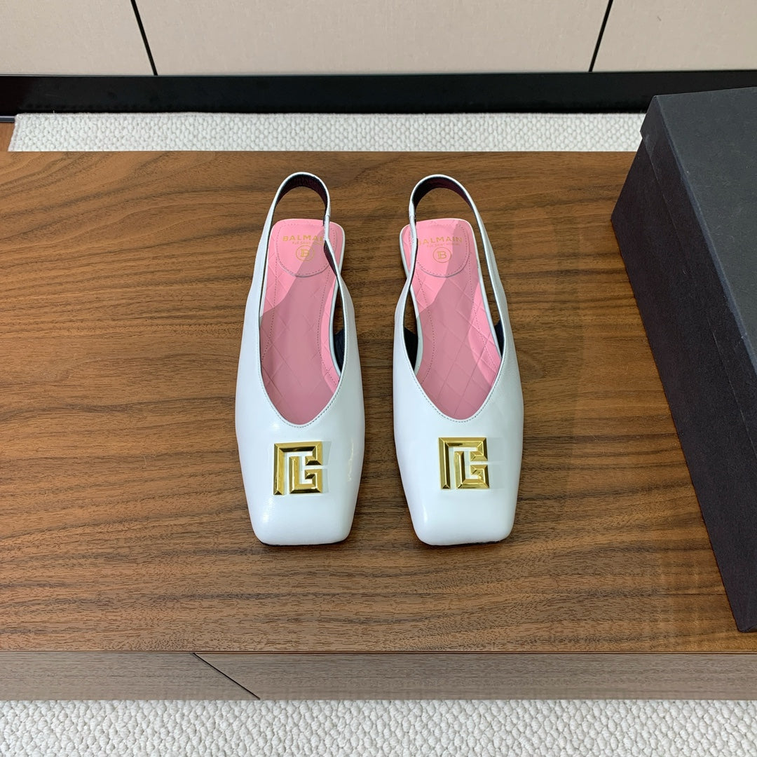BALMAIN 25S FLAT EDEN SLINGBACKS IN WHITE CALFSKIN - 36