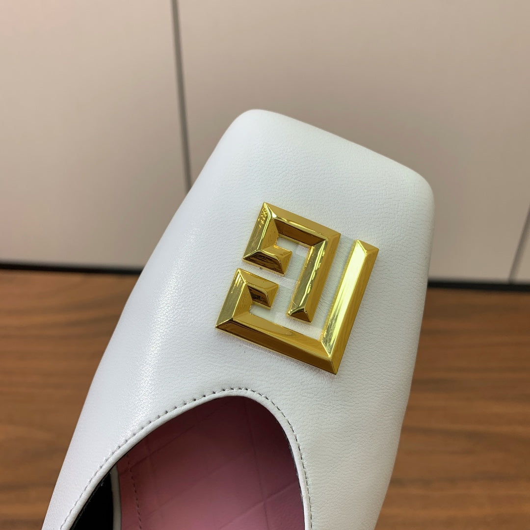 BALMAIN 25S FLAT EDEN SLINGBACKS IN WHITE CALFSKIN - 36
