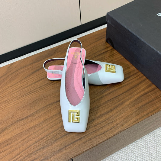 БАЛЬМЕН 25S ПЛАСКІ ТУФЛІ EDEN SLINGBACKS З БІЛОЇ ТЕЛЯЧОЇ ШКІРИ - 36