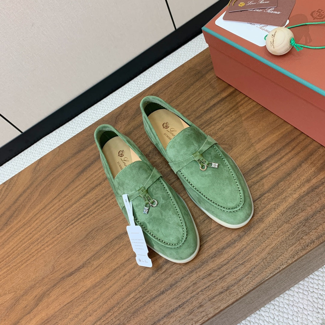 LP LOAFERS 25S IN LIGHT GREEN CASHMERE WITH SILVER HARDWARE - 34