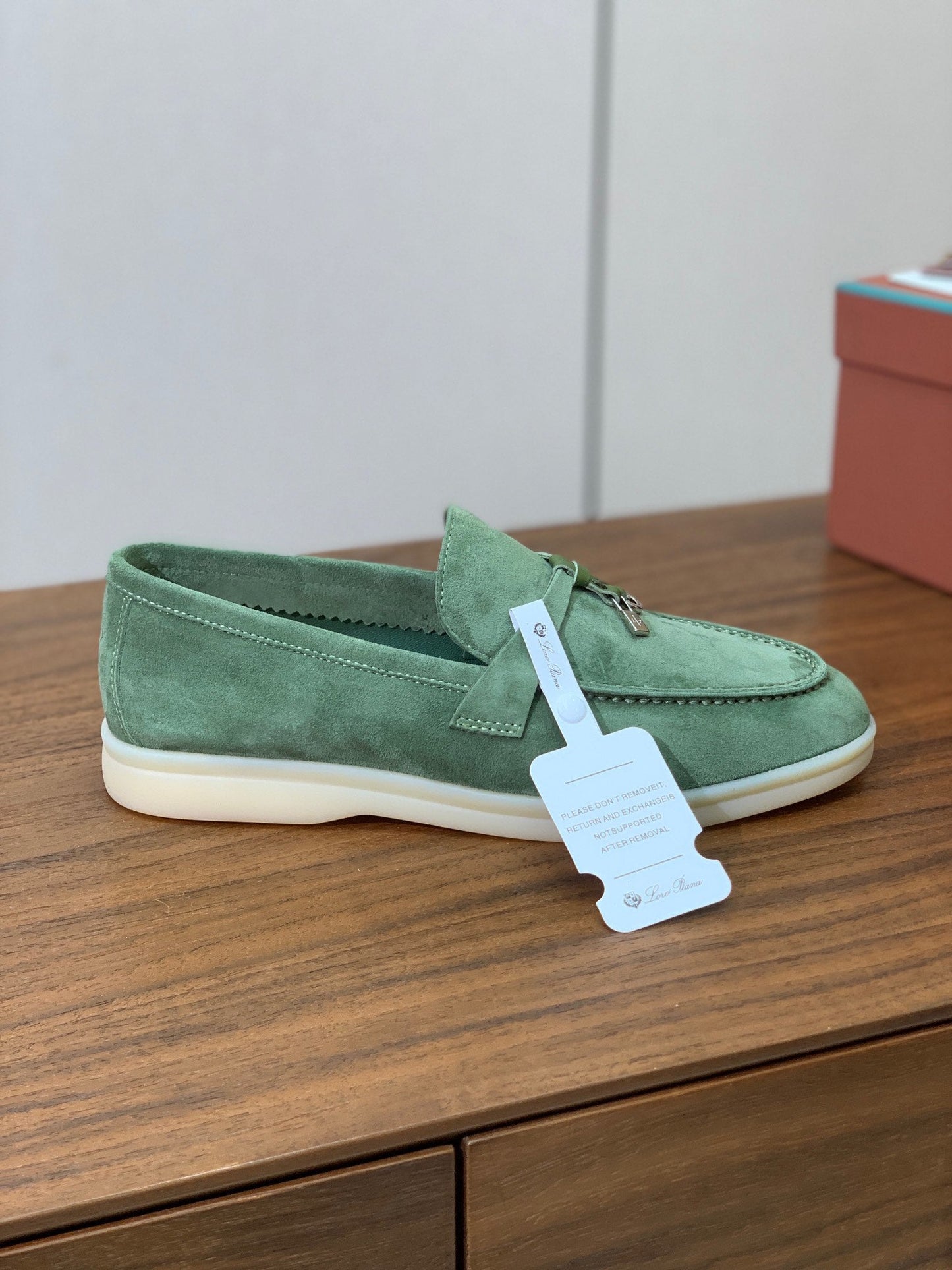 LP LOAFERS 25S IN LIGHT GREEN CASHMERE WITH SILVER HARDWARE - 34