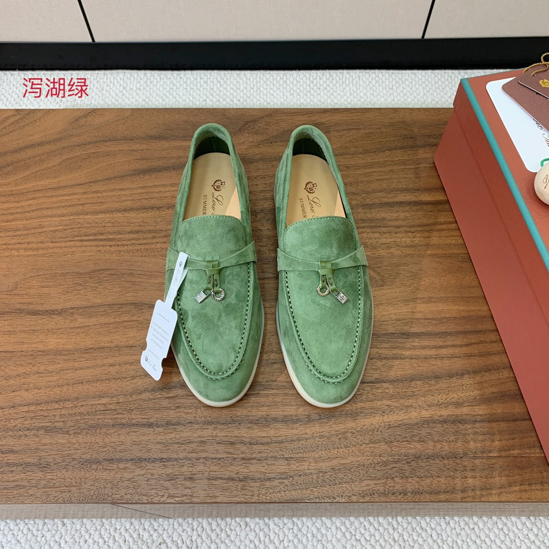 LP LOAFERS 25S IN LIGHT GREEN CASHMERE WITH SILVER HARDWARE - 34