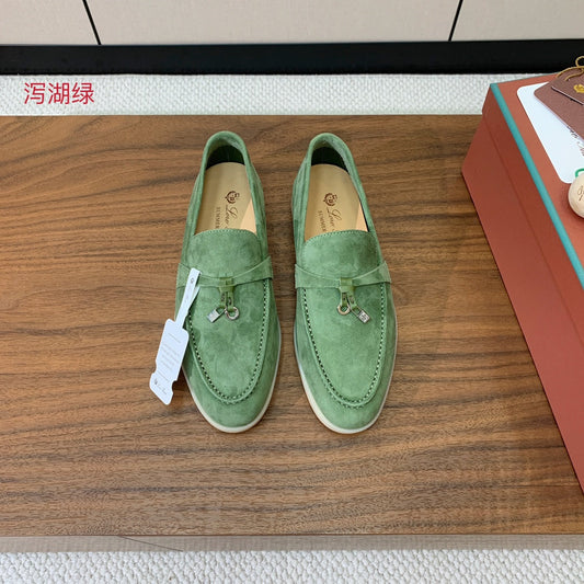 LP LOAFERS 25S IN LIGHT GREEN CASHMERE WITH SILVER HARDWARE - 34