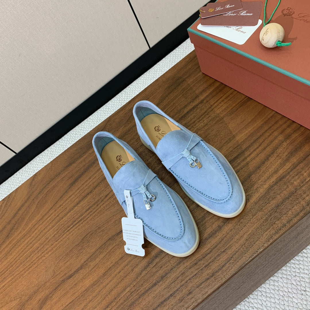 LP LOAFERS 25S IN SKY BLUE CASHMERE WITH SILVER HARDWARE - 34