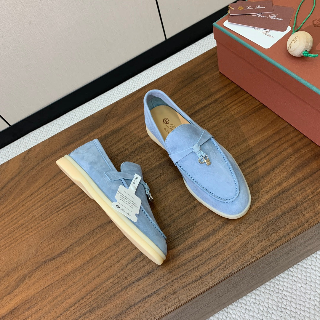 LP LOAFERS 25S IN SKY BLUE CASHMERE WITH SILVER HARDWARE - 34