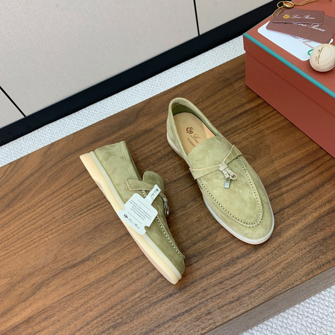 LP LOAFERS 25S IN DRIED LEAF GREEN CASHMERE WITH SILVER HARDWARE - 34