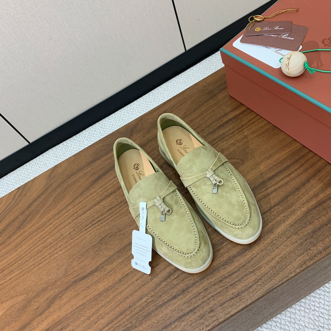 LP LOAFERS 25S IN DRIED LEAF GREEN CASHMERE WITH SILVER HARDWARE - 34