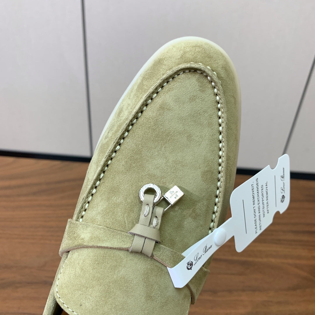 LP LOAFERS 25S IN DRIED LEAF GREEN CASHMERE WITH SILVER HARDWARE - 34