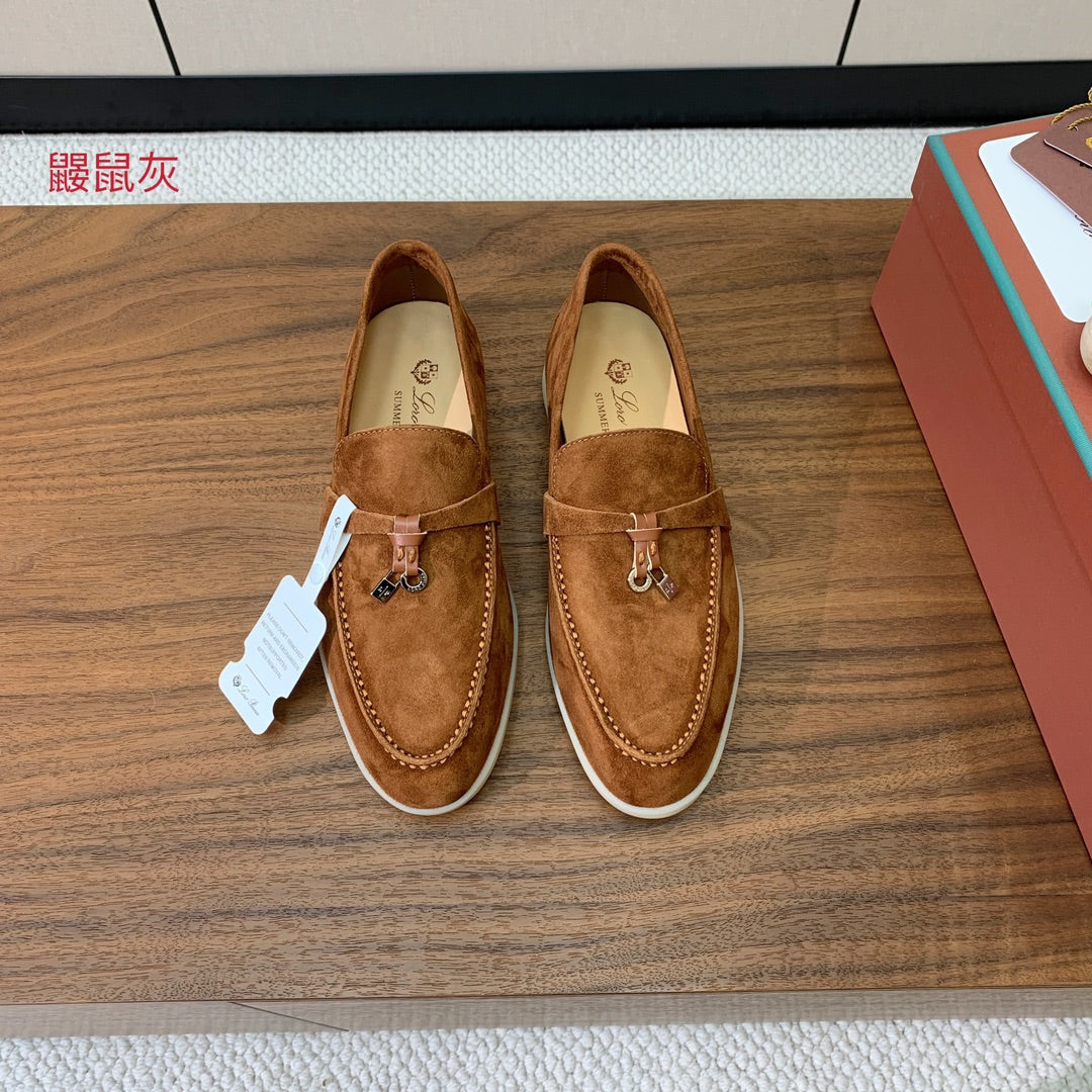LP LOAFERS 25S IN BROWN CASHMERE WITH SILVER HARDWARE - 34