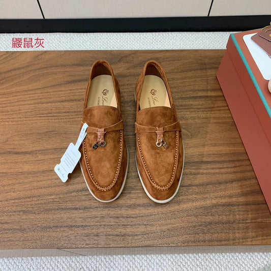 LP LOAFERS 25S IN BROWN CASHMERE WITH SILVER HARDWARE - 34