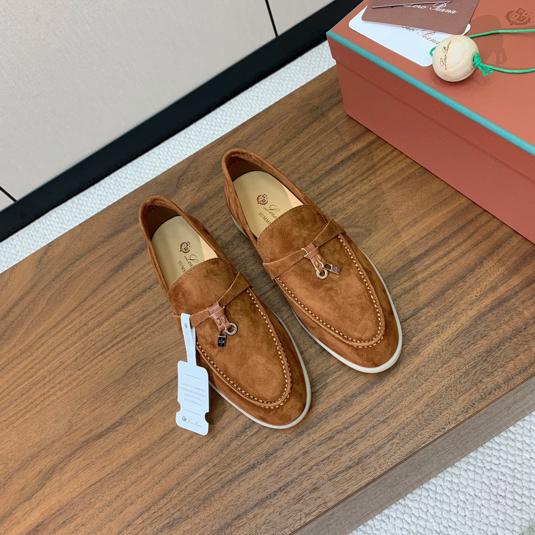 LP LOAFERS 25S IN BROWN CASHMERE WITH SILVER HARDWARE - 34