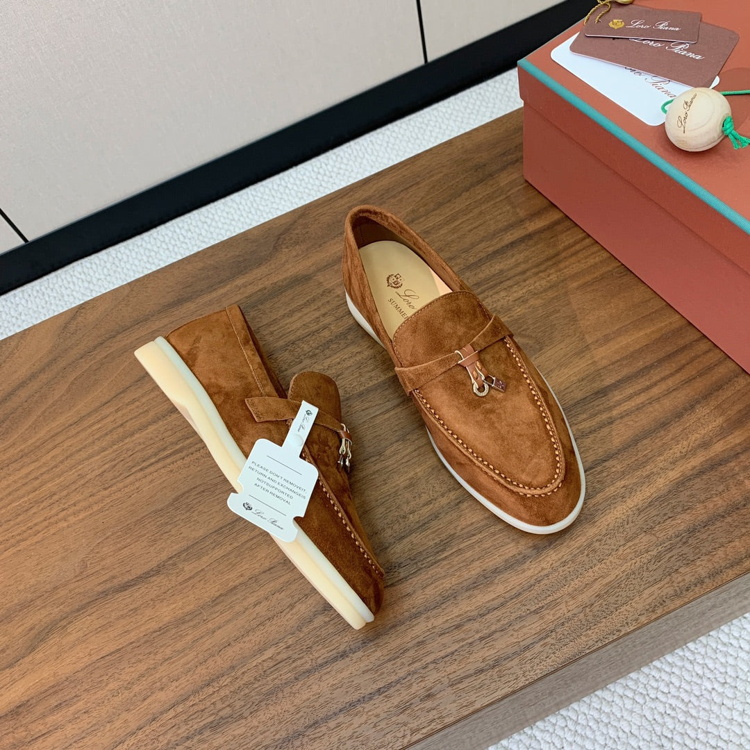 LP LOAFERS 25S IN BROWN CASHMERE WITH SILVER HARDWARE - 34