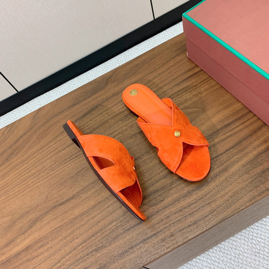 FLAT SLIPPERS IN ORANGE SUEDE - 35