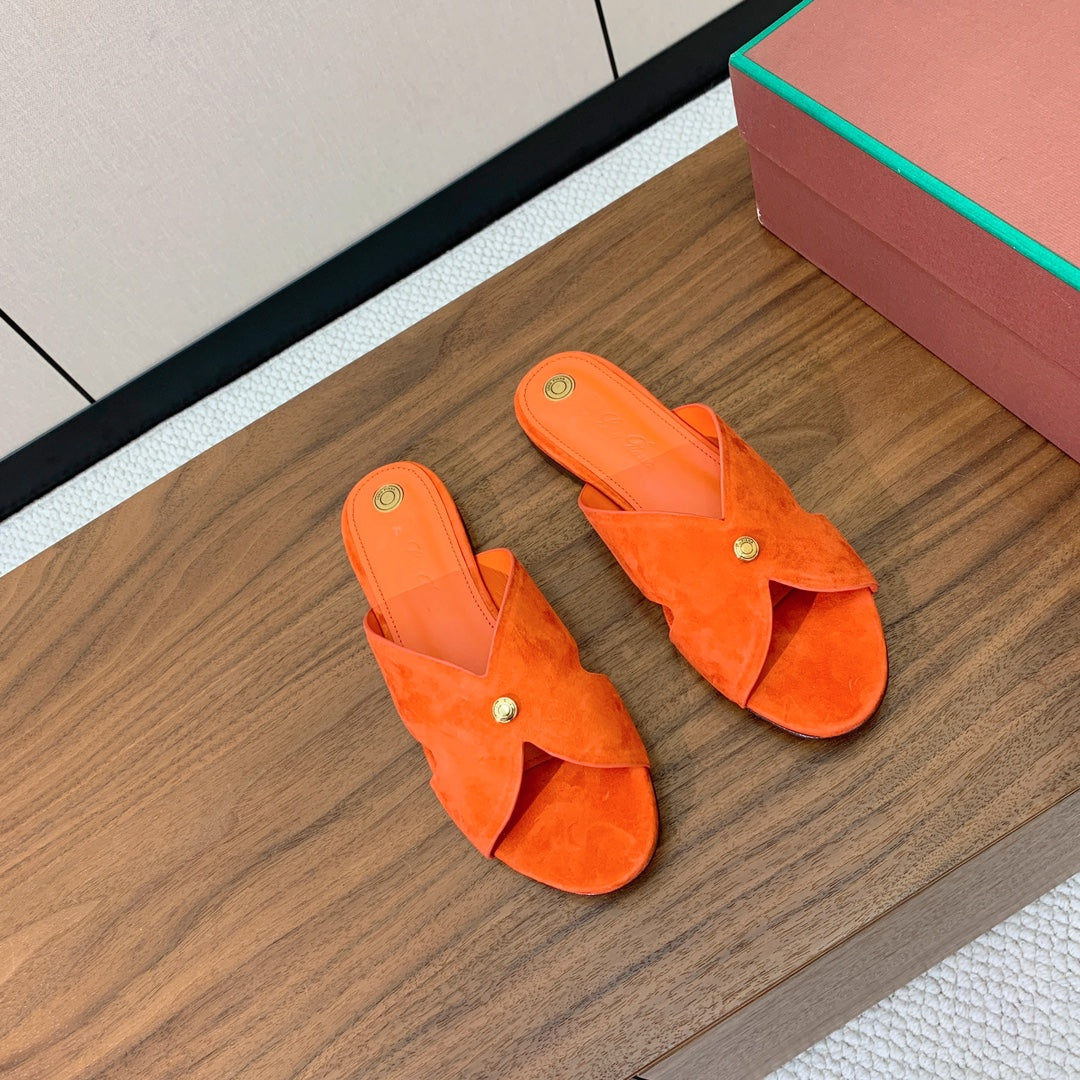 FLAT SLIPPERS IN ORANGE SUEDE - 35