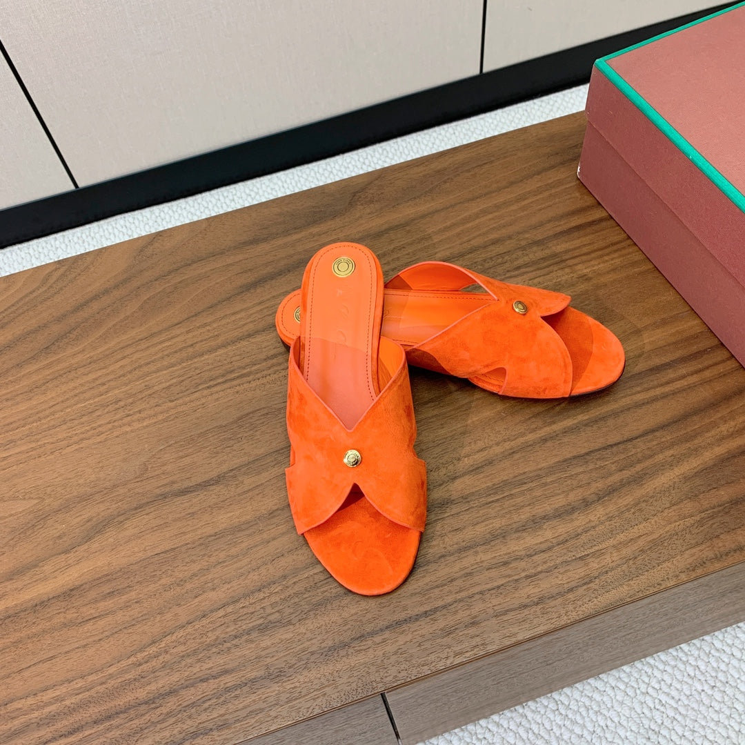 FLAT SLIPPERS IN ORANGE SUEDE - 35