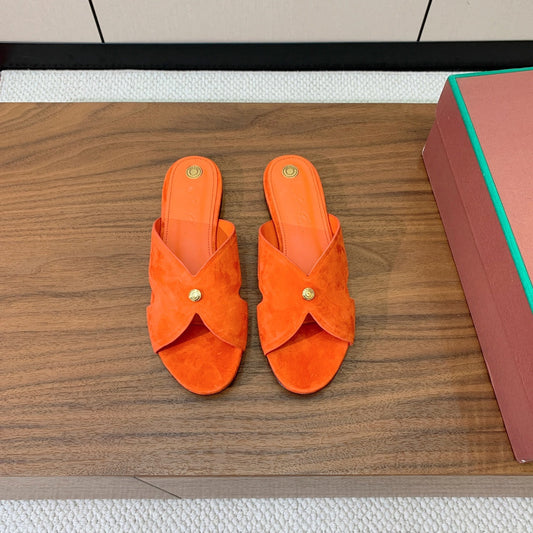 FLAT SLIPPERS IN ORANGE SUEDE - 35