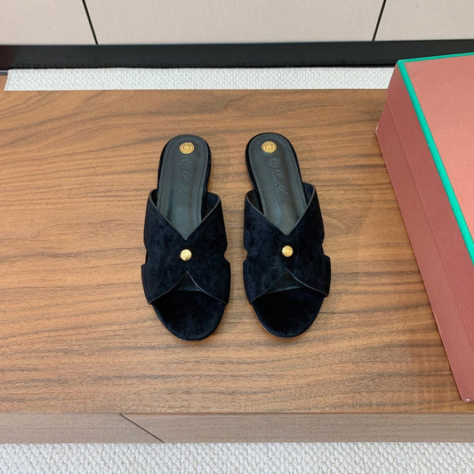 FLAT SLIPPERS IN BLACK SUEDE - 35