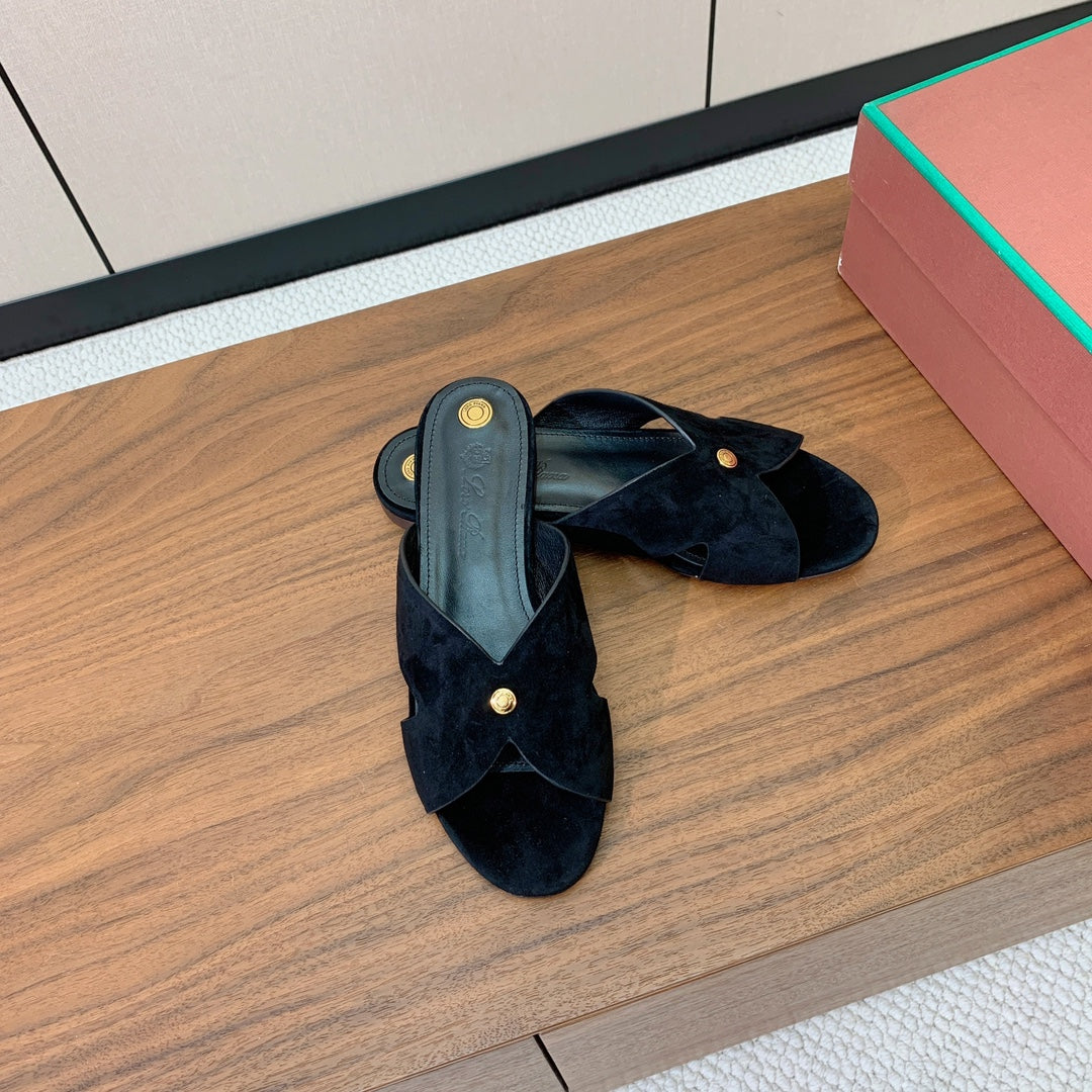 FLAT SLIPPERS IN BLACK SUEDE - 35