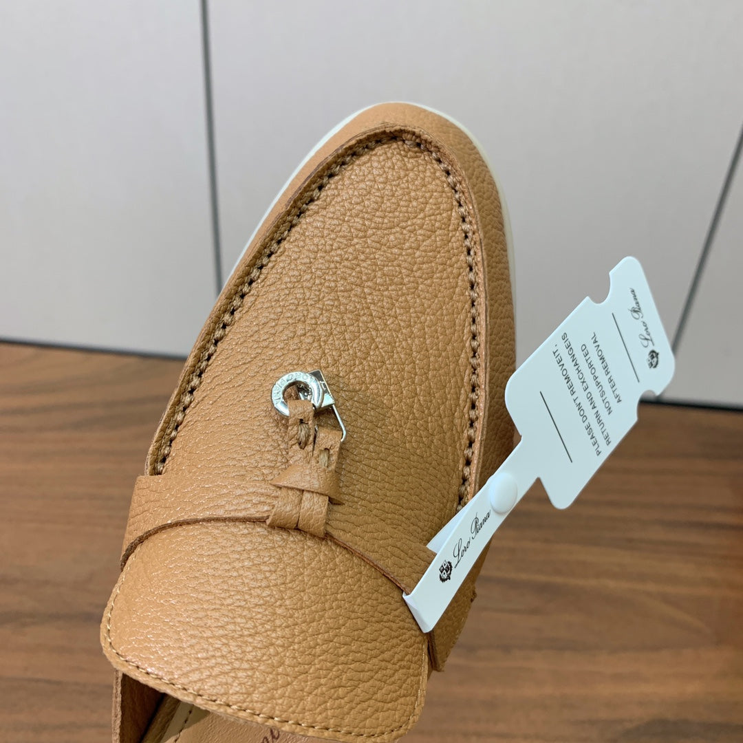 LP FLAT MULES 25S IN BROWN LAMBSKIN WITH SILVER HARDWARE - 34