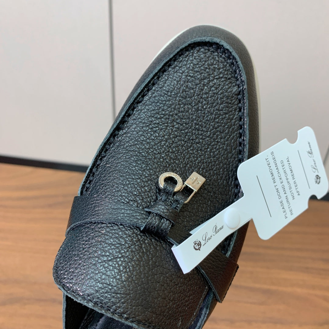 LP FLAT MULES 25S IN BLACK LAMBSKIN WITH SILVER HARDWARE - 34