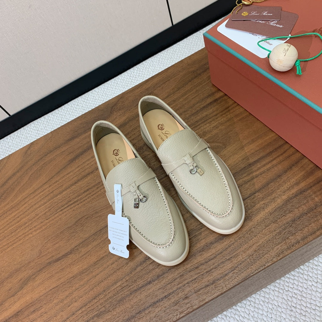 LP LOAFERS 25S IN MOSS GRAY LAMBSKIN WITH SILVER HARDWARE - 34