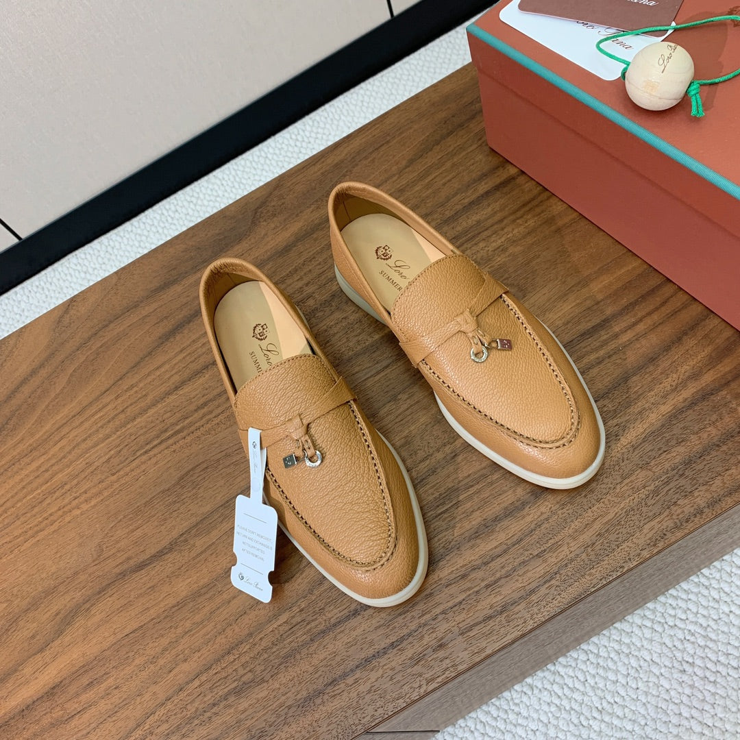 LP LOAFERS 25S IN BROWN LAMBSKIN WITH SILVER HARDWARE - 34