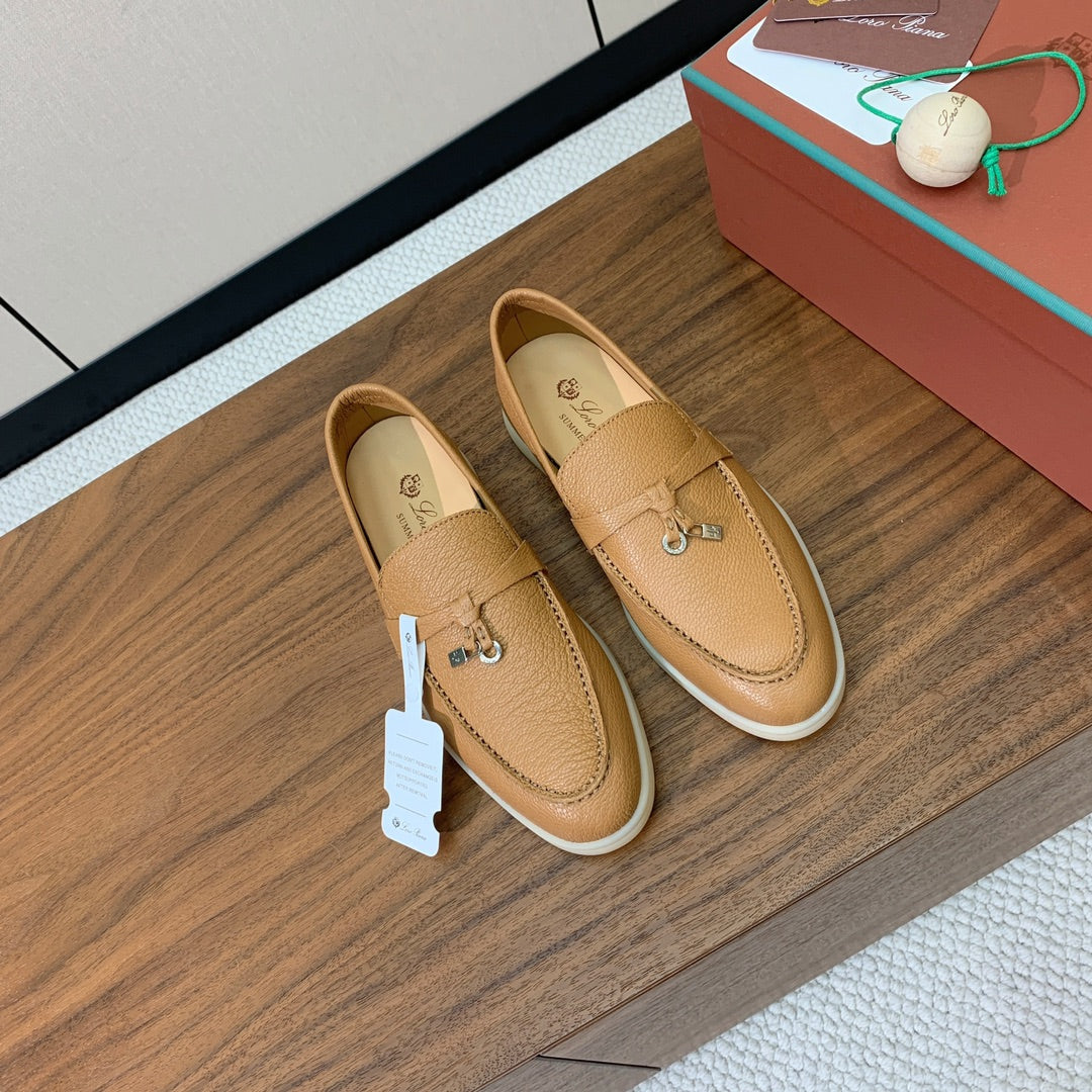 LP LOAFERS 25S IN BROWN LAMBSKIN WITH SILVER HARDWARE - 34