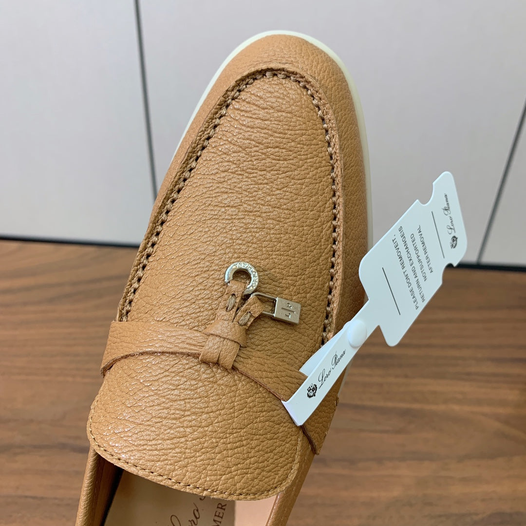 LP LOAFERS 25S IN BROWN LAMBSKIN WITH SILVER HARDWARE - 34