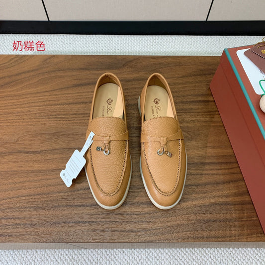 LP LOAFERS 25S IN BROWN LAMBSKIN WITH SILVER HARDWARE - 34