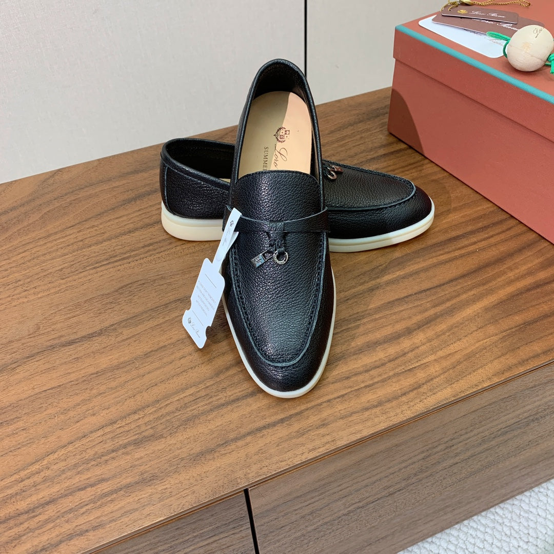 LP LOAFERS 25S IN BLACK LAMBSKIN WITH SILVER HARDWARE - 34