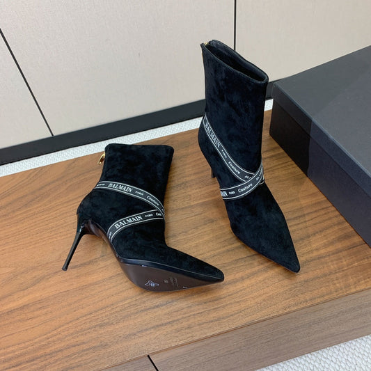 Чоботи BALMAIN 26S 95 ММ ІЗ ЧОРНОЇ ЗАМШІ