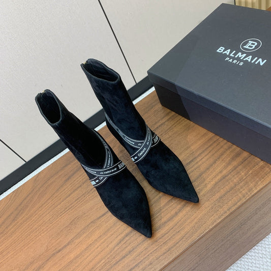 Чоботи BALMAIN 26S 95 ММ ІЗ ЧОРНОЇ ЗАМШІ