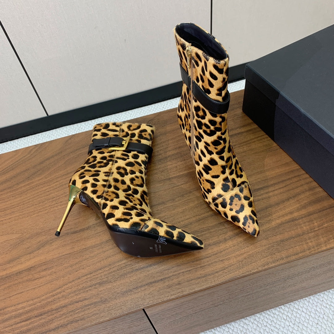 ЧОБОТИ BALMAIN 26S 95 ММ З ХУТРА ПОНІ З ЛЕОПАРДОВИМ ПРИНТОМ