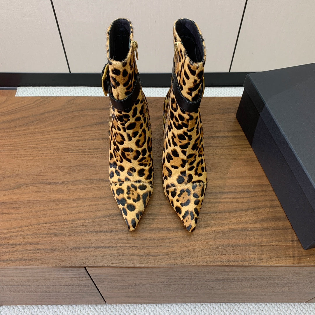 ЧОБОТИ BALMAIN 26S 95 ММ З ХУТРА ПОНІ З ЛЕОПАРДОВИМ ПРИНТОМ