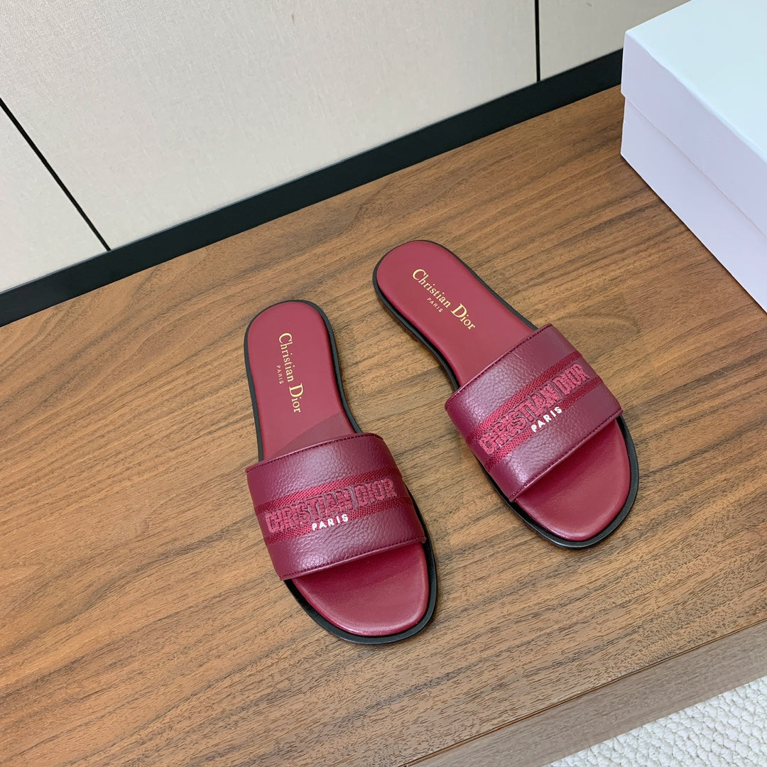 DIOR 25S DWAY SLIDE IN DARK RED CALFSKIN - 34