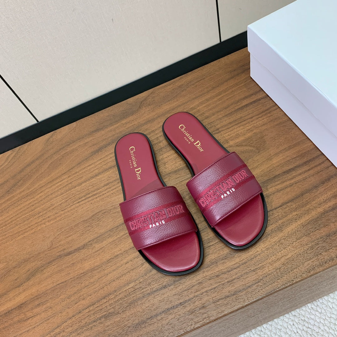 DIOR 25S DWAY SLIDE IN DARK RED CALFSKIN - 34