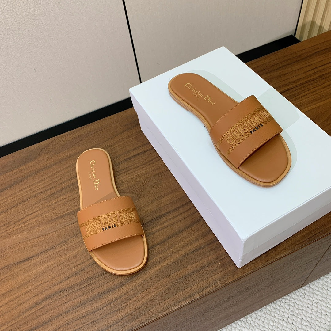 DIOR 25S DWAY SLIDE IN LIGHT BROWN CALFSKIN - 34