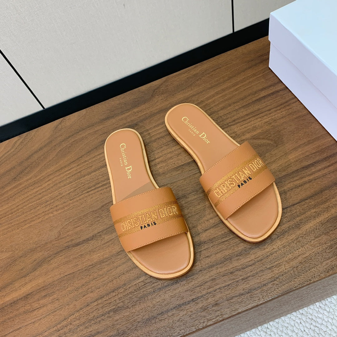 DIOR 25S DWAY SLIDE IN LIGHT BROWN CALFSKIN - 34