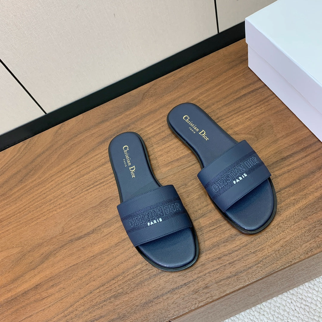 DIOR 25S DWAY SLIDE IN DEEP NAVY BLUE CALFSKIN - 34
