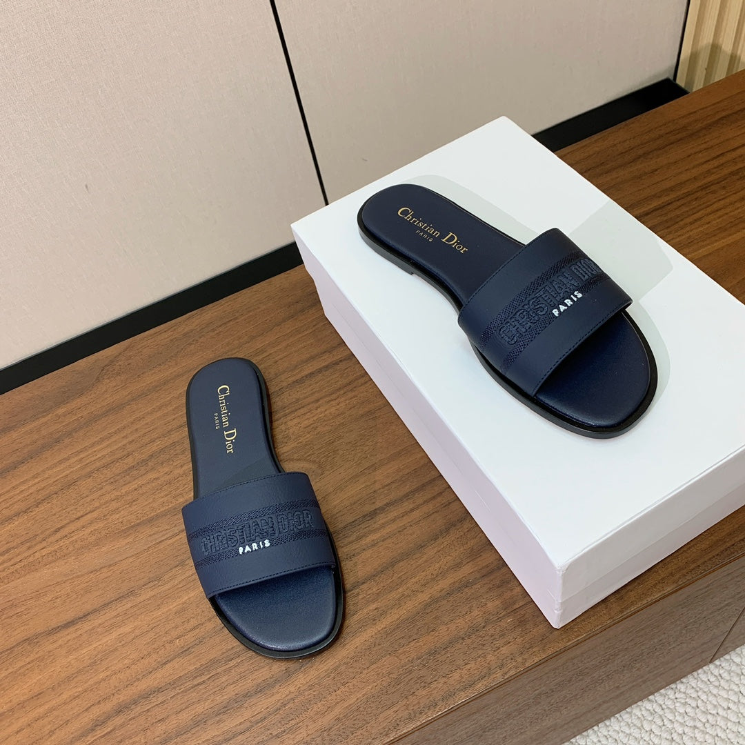 DIOR 25S DWAY SLIDE IN DEEP NAVY BLUE CALFSKIN - 34