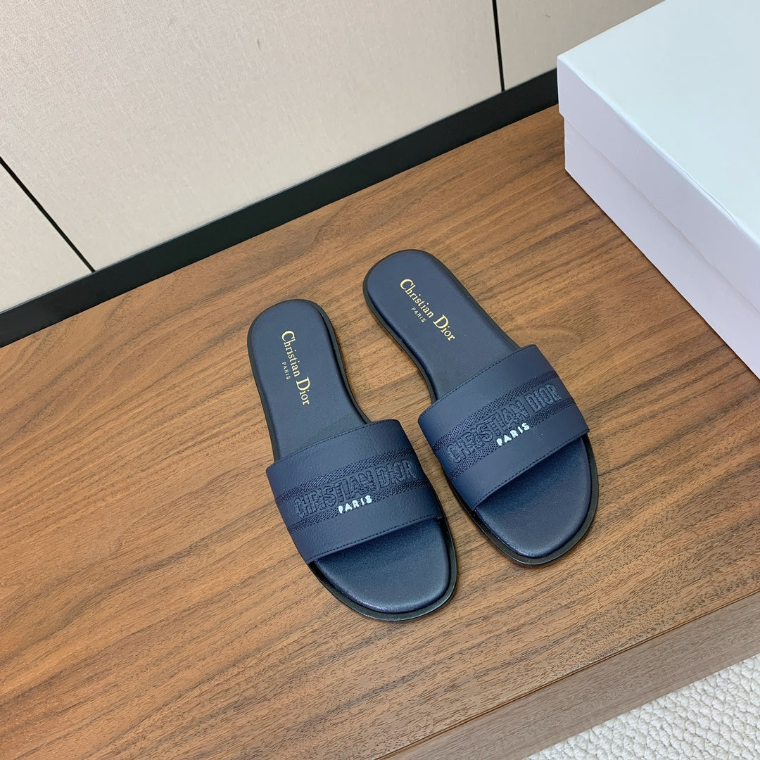 DIOR 25S DWAY SLIDE IN DEEP NAVY BLUE CALFSKIN - 34