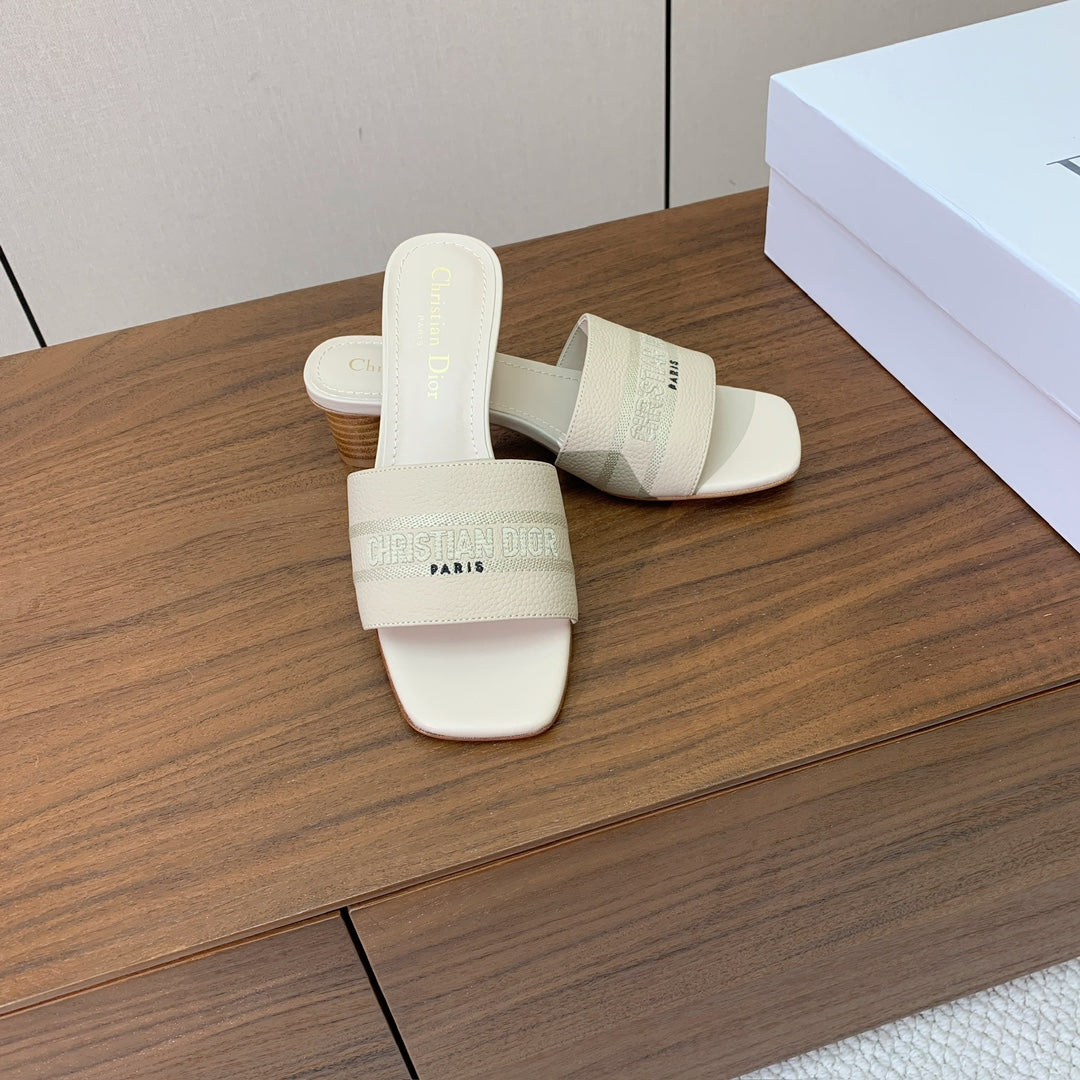 DIOR 25S HIGH-HEEL SANDALS 40 MM IN CREAM WHITE CALFSKIN - 34