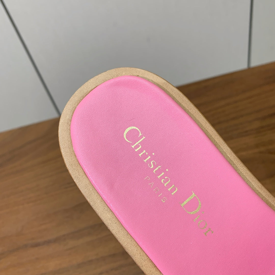 DIOR 25S DWAY WEDGE SLIDE 90 MM IN PINK CALFSKIN - 34
