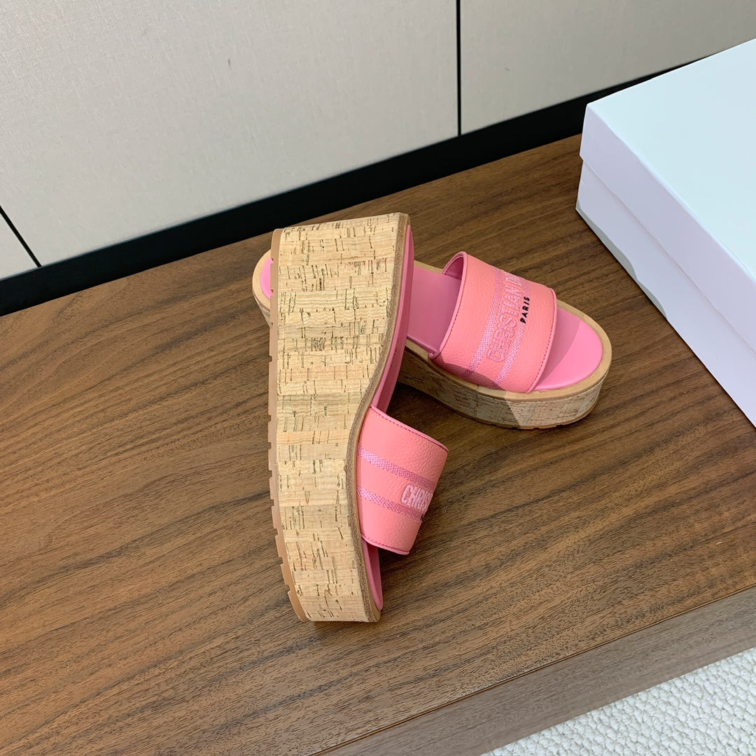 DIOR 25S DWAY WEDGE SLIDE 90 MM IN PINK CALFSKIN - 34