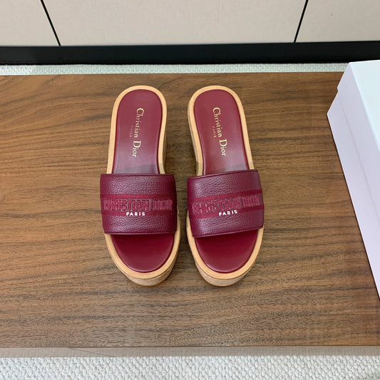 DIOR 25S DWAY WEDGE SLIDE 90 MM IN DARK RED CALFSKIN - 34