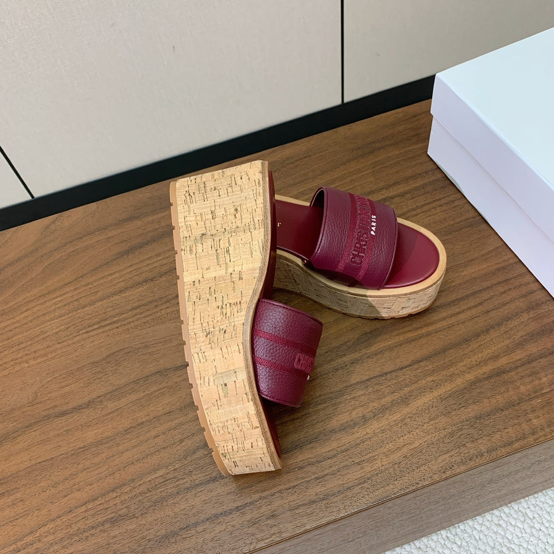 DIOR 25S DWAY WEDGE SLIDE 90 MM IN DARK RED CALFSKIN - 34