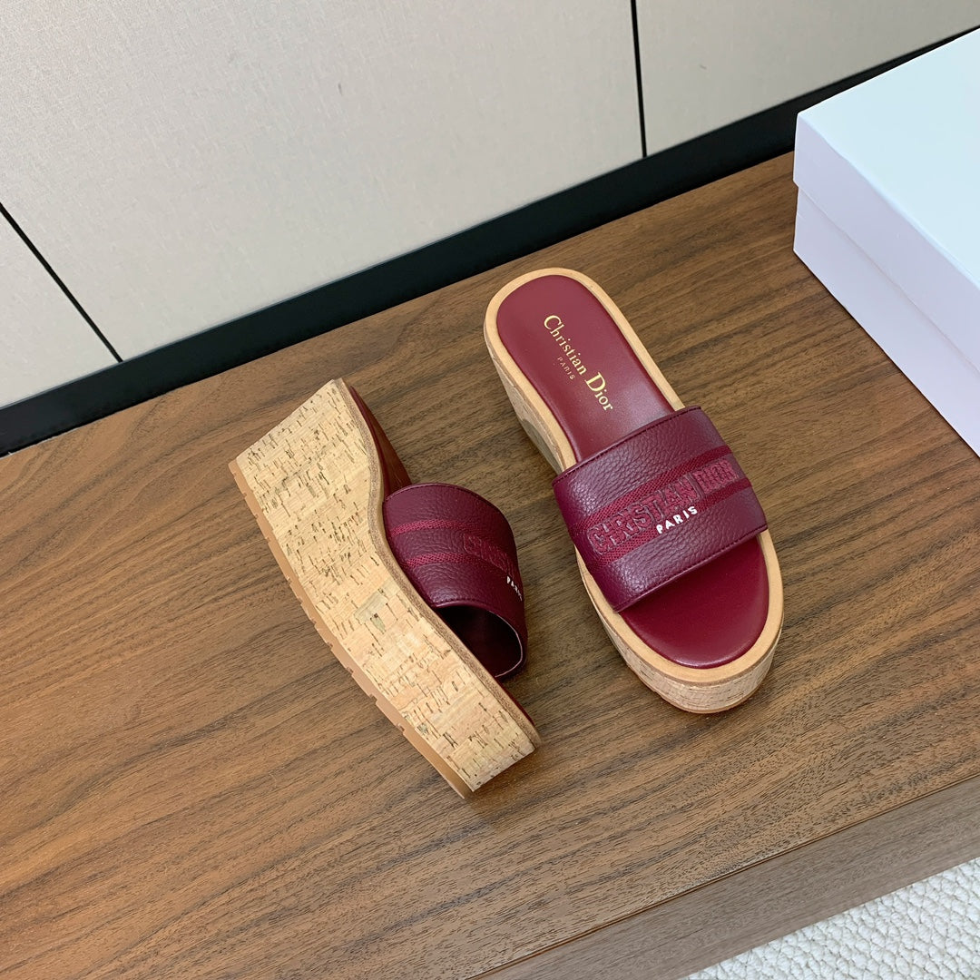 DIOR 25S DWAY WEDGE SLIDE 90 MM IN DARK RED CALFSKIN - 34