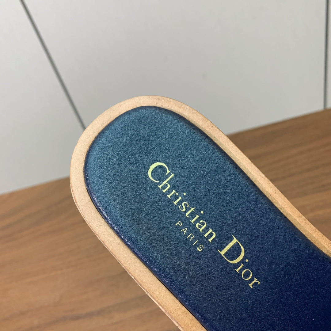 DIOR 25S DWAY WEDGE SLIDE 90 MM IN DEEP NAVY BLUE CALFSKIN - 34