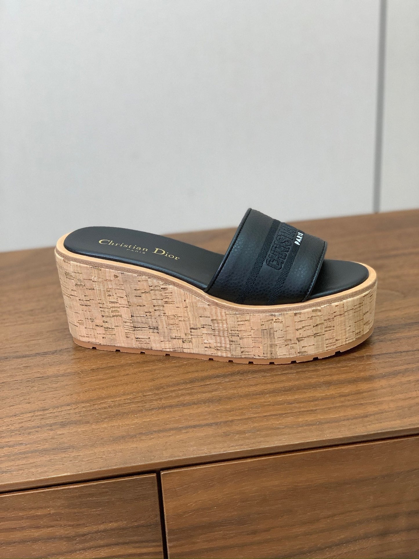 DIOR 25S DWAY WEDGE SLIDE 90 MM IN BLACK CALFSKIN - 34