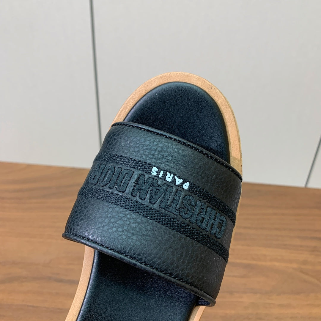 DIOR 25S DWAY WEDGE SLIDE 90 MM IN BLACK CALFSKIN - 34